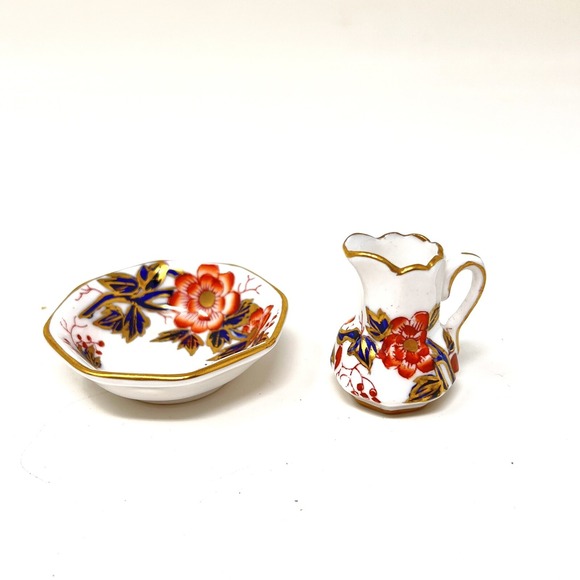 Crown Staffordshire - England - Miniature Pitcher and Bowl Set - Flowers Antique - Picture 1 of 6